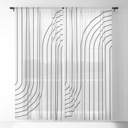 Minimal Line Curvature I Black and White Mid Century Modern Arch Abstract Sheer Curtain