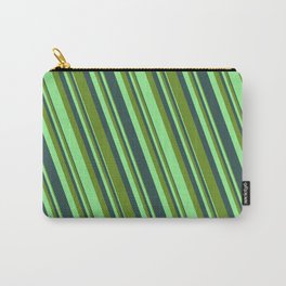 [ Thumbnail: Dark Slate Gray, Green & Light Green Colored Lined/Striped Pattern Carry-All Pouch ]