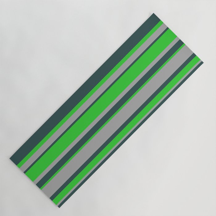Dark Slate Gray, Lime Green & Dark Gray Colored Stripes Pattern Yoga Mat