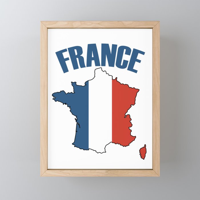 France Map - French Flag Francophile Framed Mini Art Print