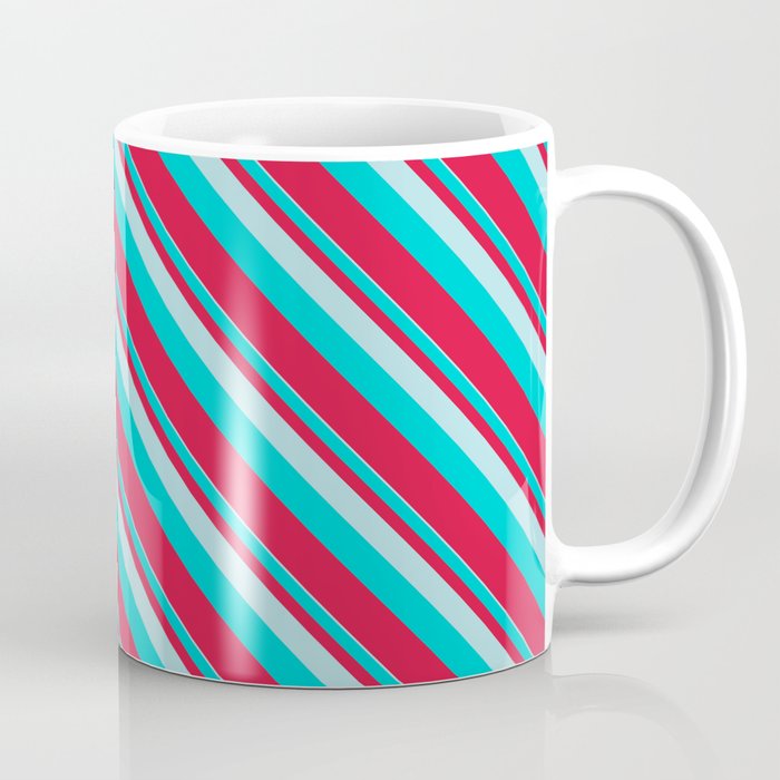 Powder Blue, Dark Turquoise, and Crimson Colored Lined Pattern Coffee Mug