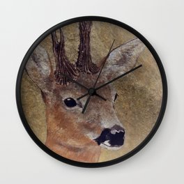 out in the woods -2- Wall Clock | Oil, Nature, Forest, Mixed Media, Animal, Painting, Digital, Deer, Roebuck 