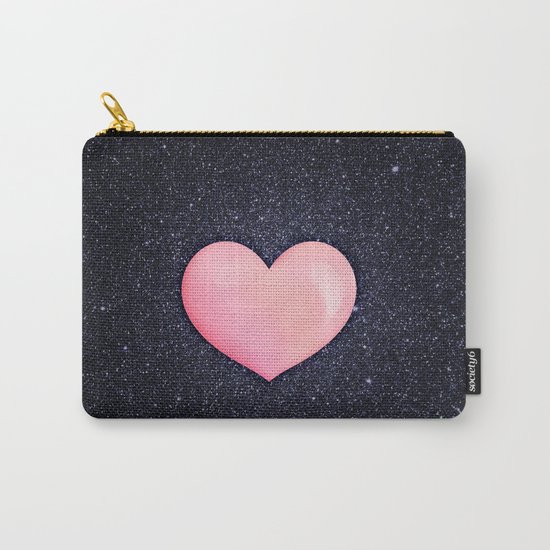 Pink heart on shiny black Carry-All Pouch
