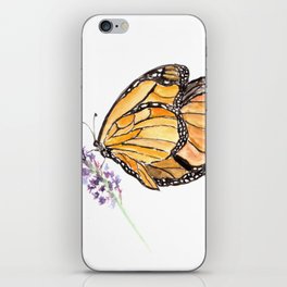 Monarch Butterfly Watercolor Art, Orange Butterfly Painting, Purple Flower iPhone Skin