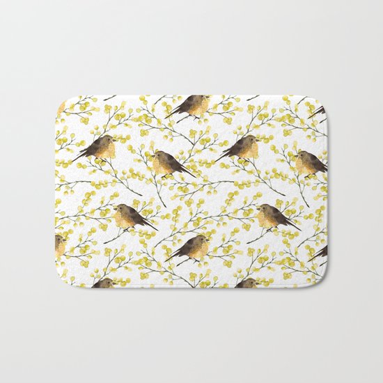 Mimosa and birds Bath Mat