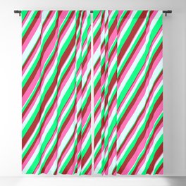 [ Thumbnail: Green, Brown, Hot Pink & Light Cyan Colored Striped Pattern Blackout Curtain ]