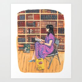Purple Dress and Bookstore Art Print