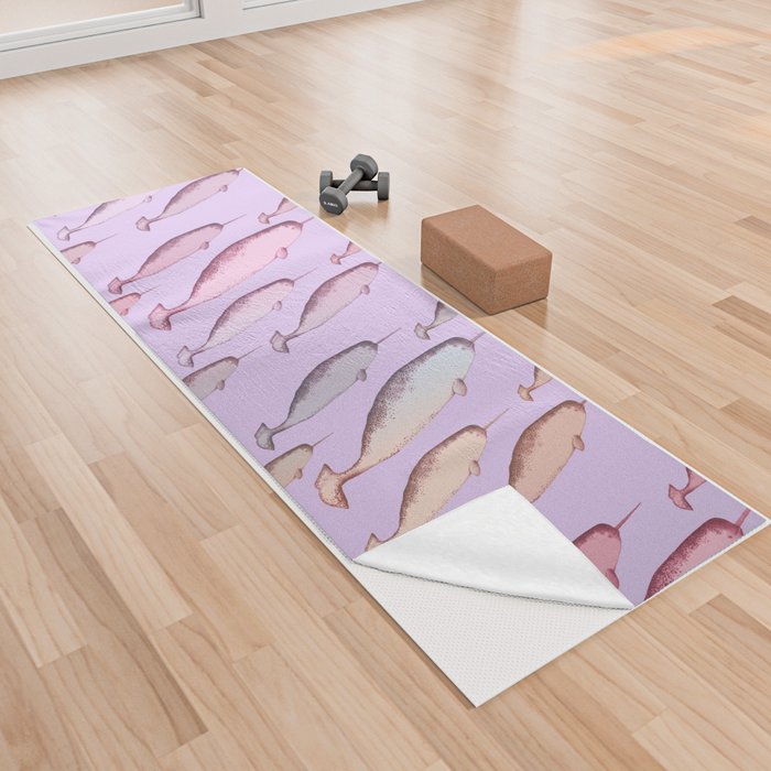 Gradient Pastel Aesthetic Narwhal Unicorn Whales Pink Lilac Blue y2k 2000s Pattern Yoga Towel