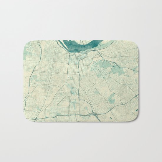 Louisville Map Blue Vintage Bath Mat