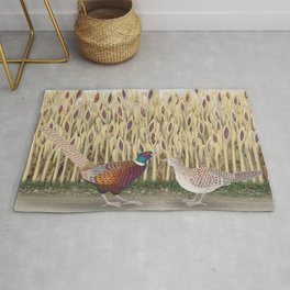 ring necked pheasants and corn Rug | Longtail, Harvestseason, Drawing, Thanksgiving, Cornfield, Sienabrown, Ringneckedpheasant, Landscape, Colored Pencil, Wildlife 