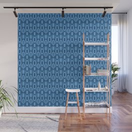 Abstract Geometric Flower Jewels in Blue Wall Mural