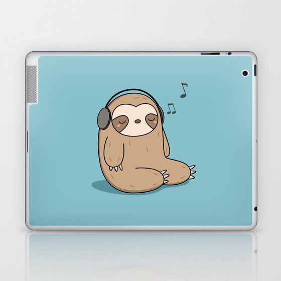 Kawaii Cute Sloth Listening To Music Laptop Ipad Skin By