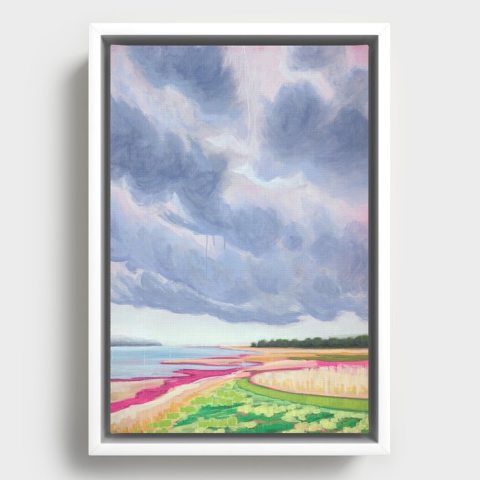 Vertical landscape art with clouds Framed Canvas