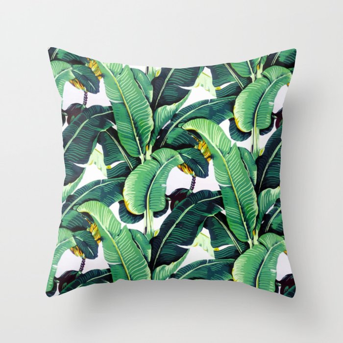 Tropical Banana leaves pattern Throw Pillow