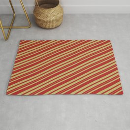 [ Thumbnail: Red and Dark Khaki Colored Stripes Pattern Rug ]