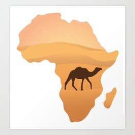 Camel and desert on a map of africa Art Print