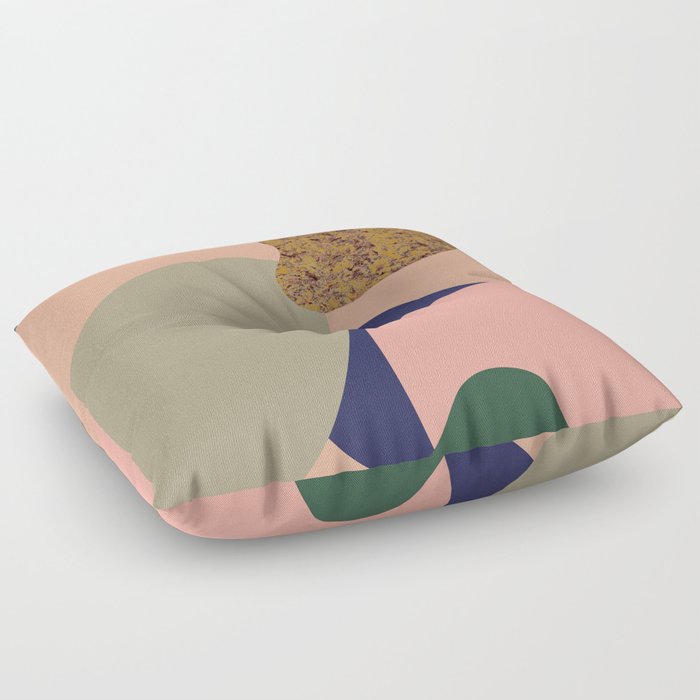 Abstract 277, Organic Shapes, Faded Colors, Pastel Pink, Green Floor Pillow