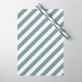 [ Thumbnail: Sea Green, Purple & Beige Colored Stripes/Lines Pattern Wrapping Paper ]