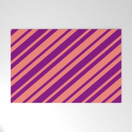[ Thumbnail: Salmon and Purple Colored Pattern of Stripes Welcome Mat ]