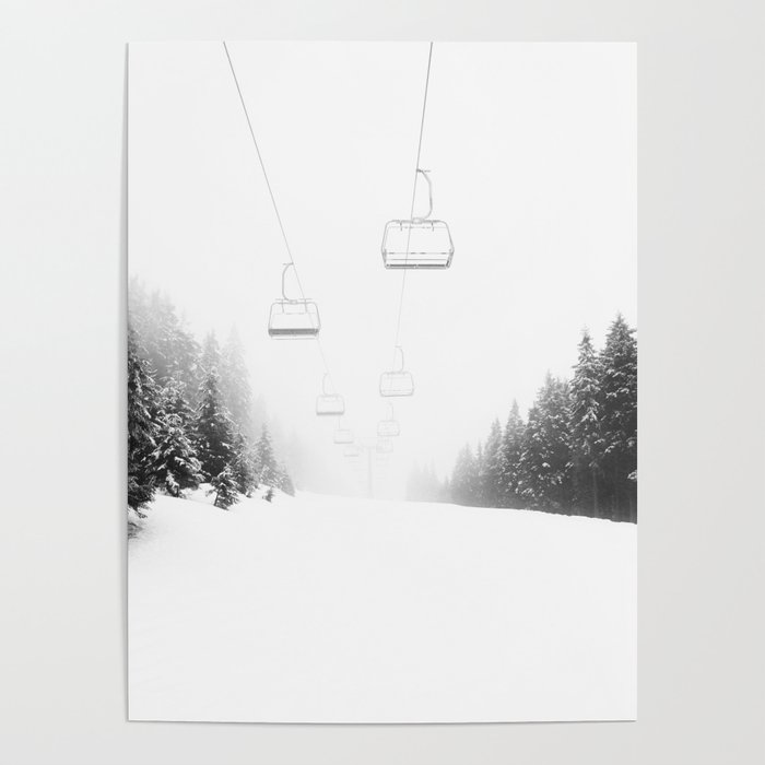 Ski Lift Black And White Poster