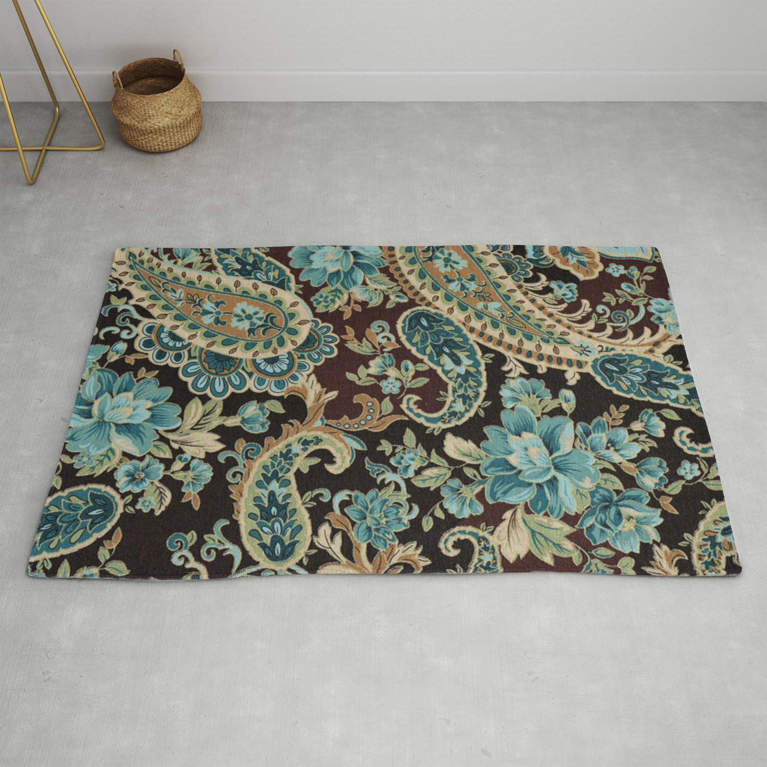 Brown Turquoise Paisley Fl Rug By, Brown And Turquoise Area Rugs