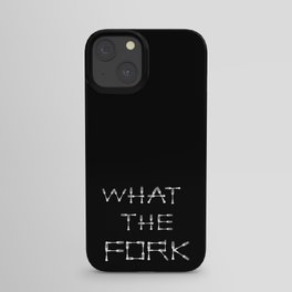 WHAT THE FORK design using fork images to create letters black background iPhone Case