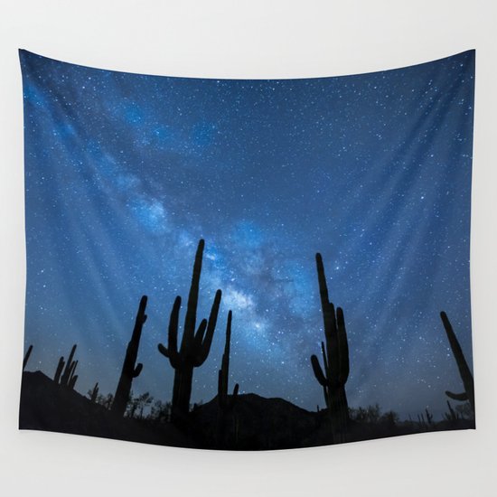 Cacti in the Desert before the Stars Wall Tapestry