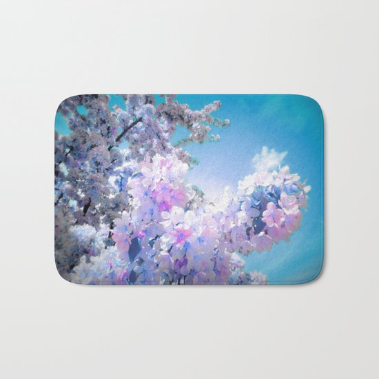 Lavender Teal Flowers Aqua Sky Bath Mat