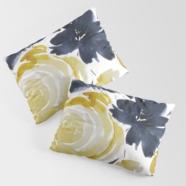 Navy and Yellow Loose Watercolor Floral Bouquet Pillow Sham