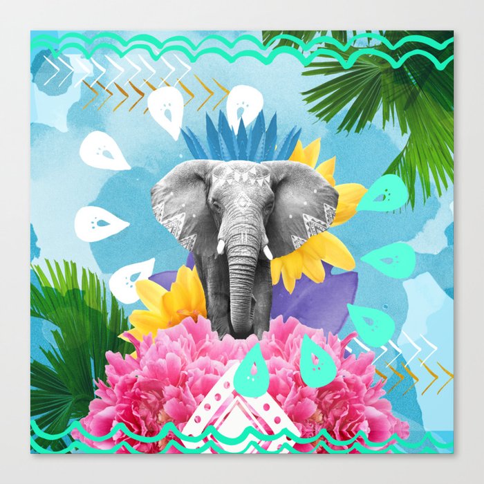 Elephant Festival - Blue Canvas Print