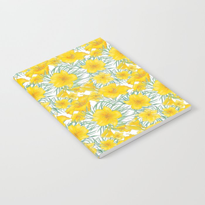 Yellow daylily flower pattern Notebook