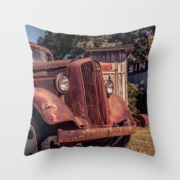 Rusting Pickup Near an Outhouse Along Route 66 in Paris Springs Missouri Throw Pillow