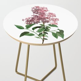 Vintage Chinese Lilac Botanical Illustration on Pure White Side Table