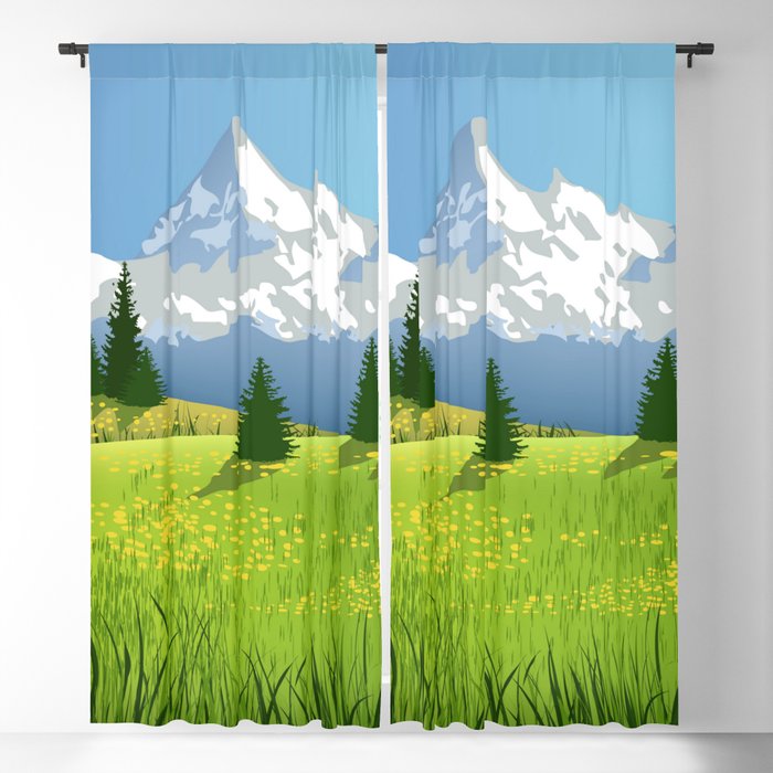 Countryside Landscape With Mountains Blackout Curtain