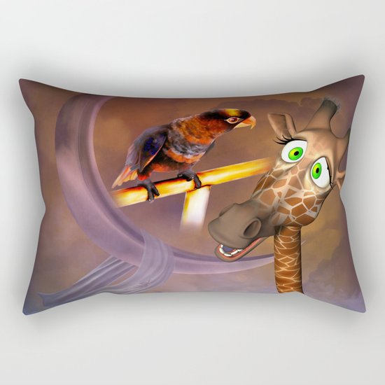 Funny cute giraffe with parrot Rectangular Pillow