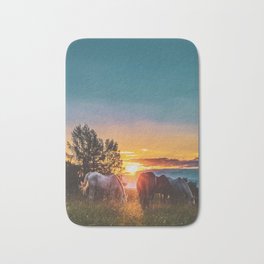 Horse Sunrise (Color) Bath Mat | Pet, Scenery, Farm, Horses, Mane, Pets, Landscape, Roam, Sunset, Animal 