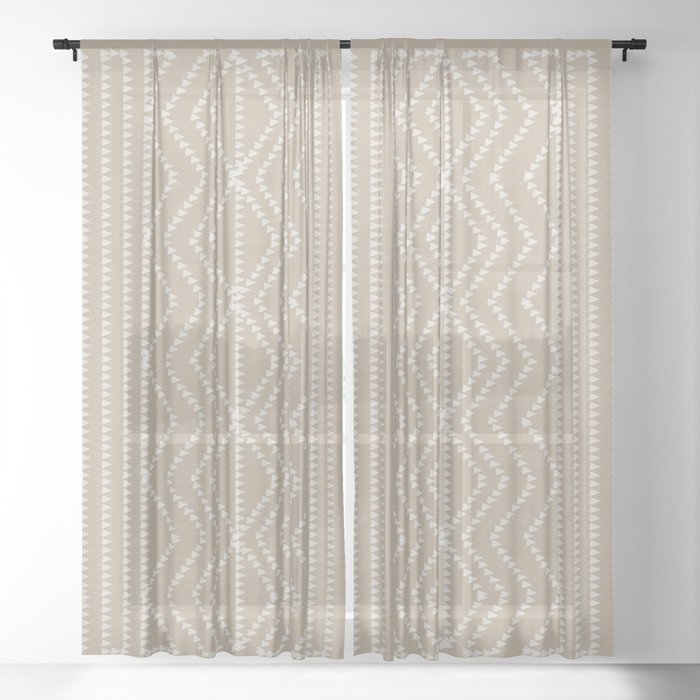 Cream Linen Beige Arrows Pattern Sheer Curtain