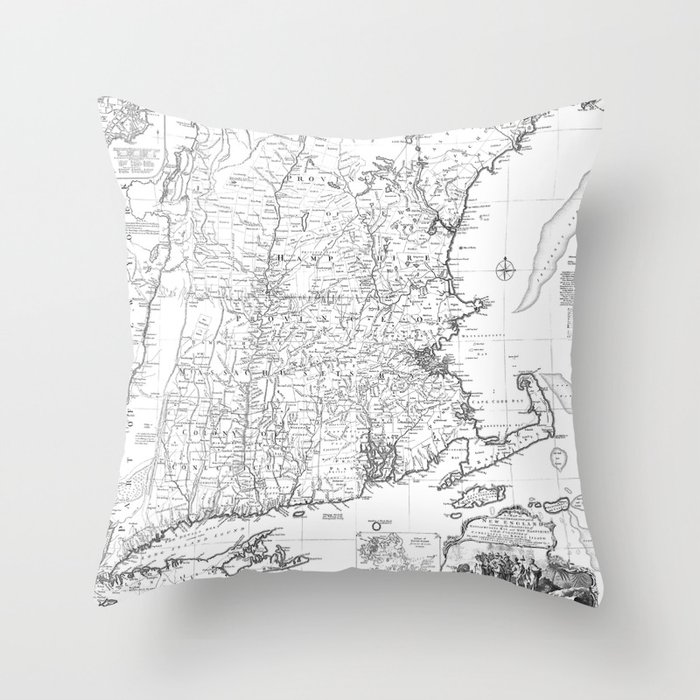 Vintage New England Map Throw Pillow