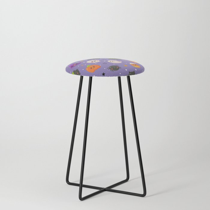 Halloween Seamless Pattern with Funny Spooky on Purple Background Counter Stool