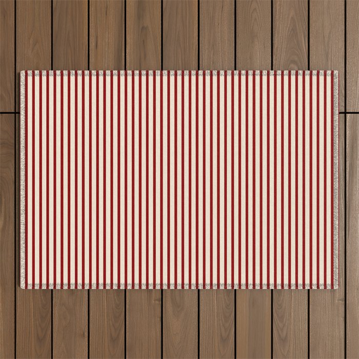 Beige and Dark Red Colored Pattern of Stripes Outdoor Rug
