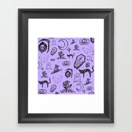 Halloween Doodles in Light Purple Framed Art Print