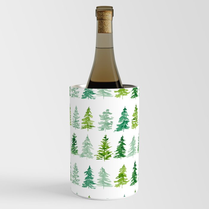 Watercolor Evergreen Tree Pattern Wine Chiller