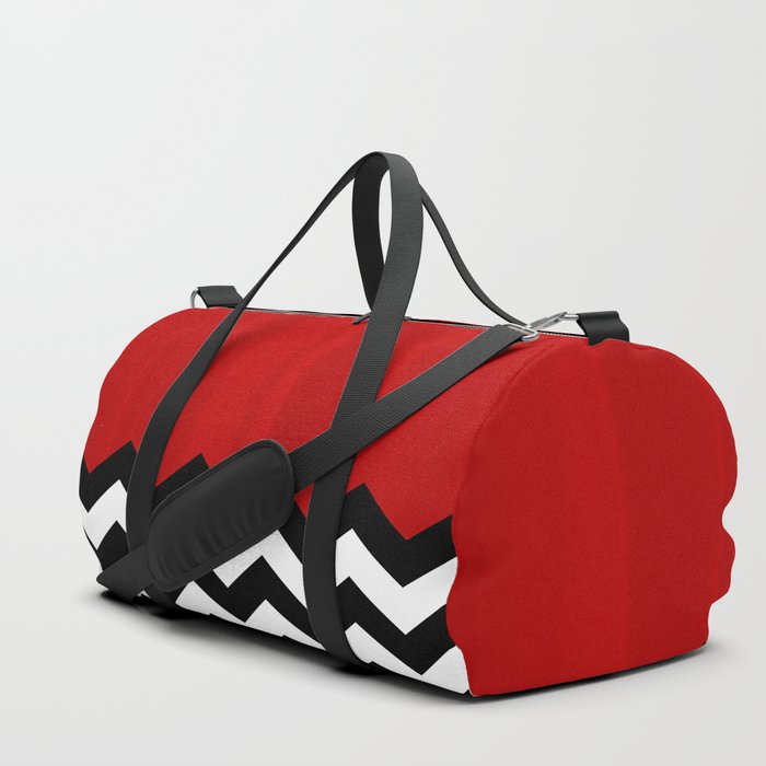 Red Black White Chevron Room w/ Curtains Duffle Bag