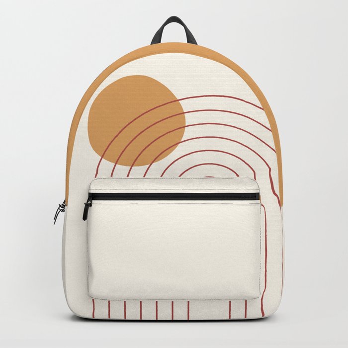 Geometric Lines in Terracotta Gold Beige 3 (Rainbow and Sun Abstract) Backpack