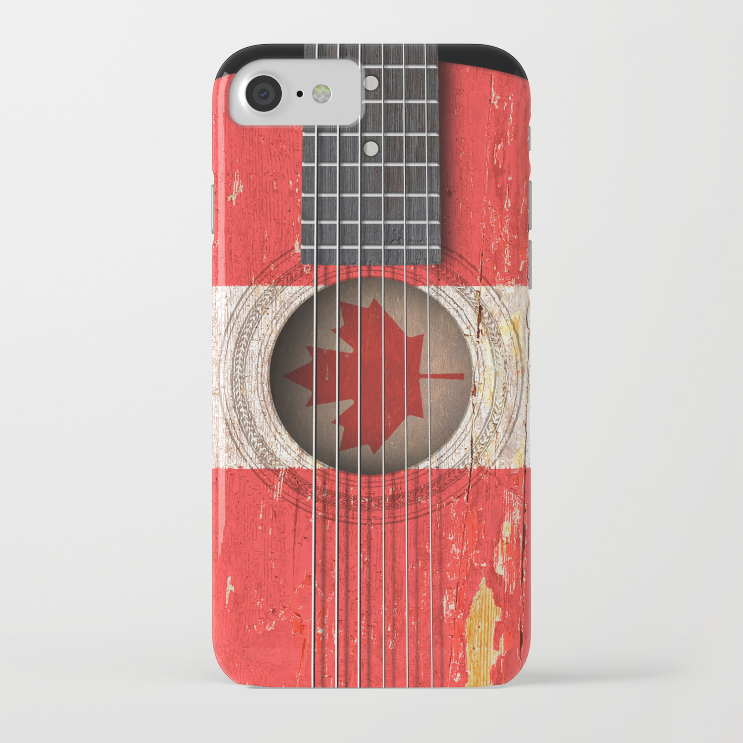 Old Vintage Acoustic Guitar With Canadian Flag Iphone Case By