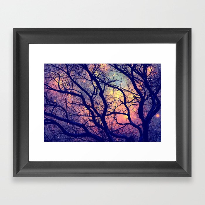 Black Trees Deep Pastels Space Framed Art Print