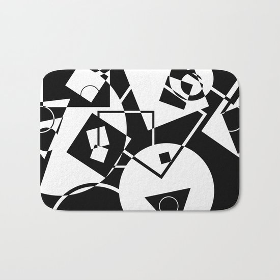 Simply Black And white - Abstract, geometric, retro, black and white random pattern Bath Mat