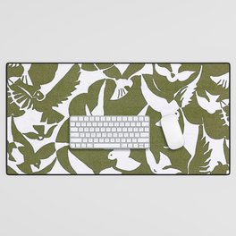 Pigeons in Olive and White Desk Mat