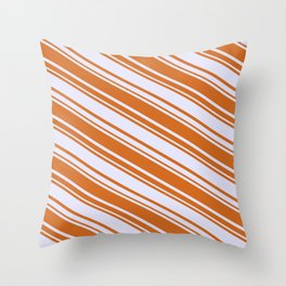 [ Thumbnail: Chocolate & Lavender Colored Lined/Striped Pattern Throw Pillow ]