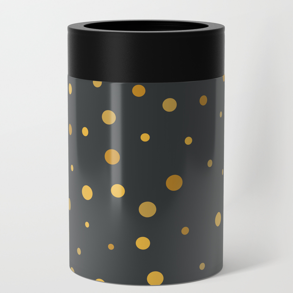 Gold Dots Pattern On Dark-Gray Can Cooler by artonwear